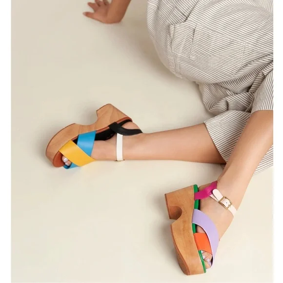 New! CHARLOTTE STONE Dermot Chunky Platform Clog Sandals in Confetti - Picture 2 of 16